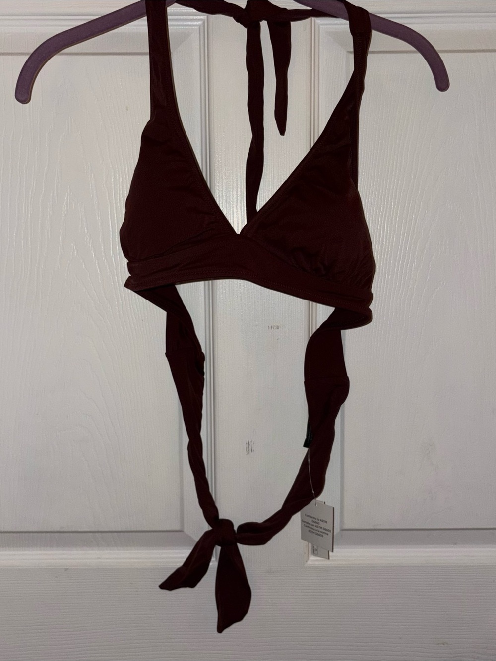 Amazon Essentials Women’s Solid Brown Halter Bikini Top Adjustable Strap M